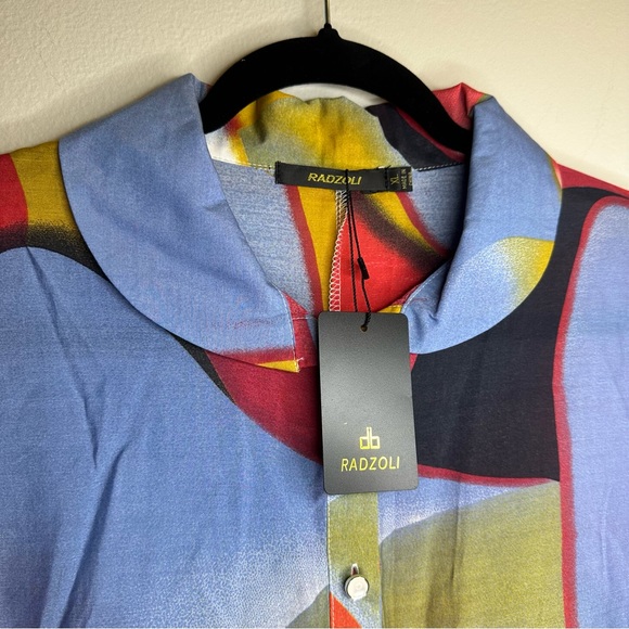 NWT! Radzoli women pearl button down sheer colorful artsy 100% cotton top sz XL - Picture 4 of 8